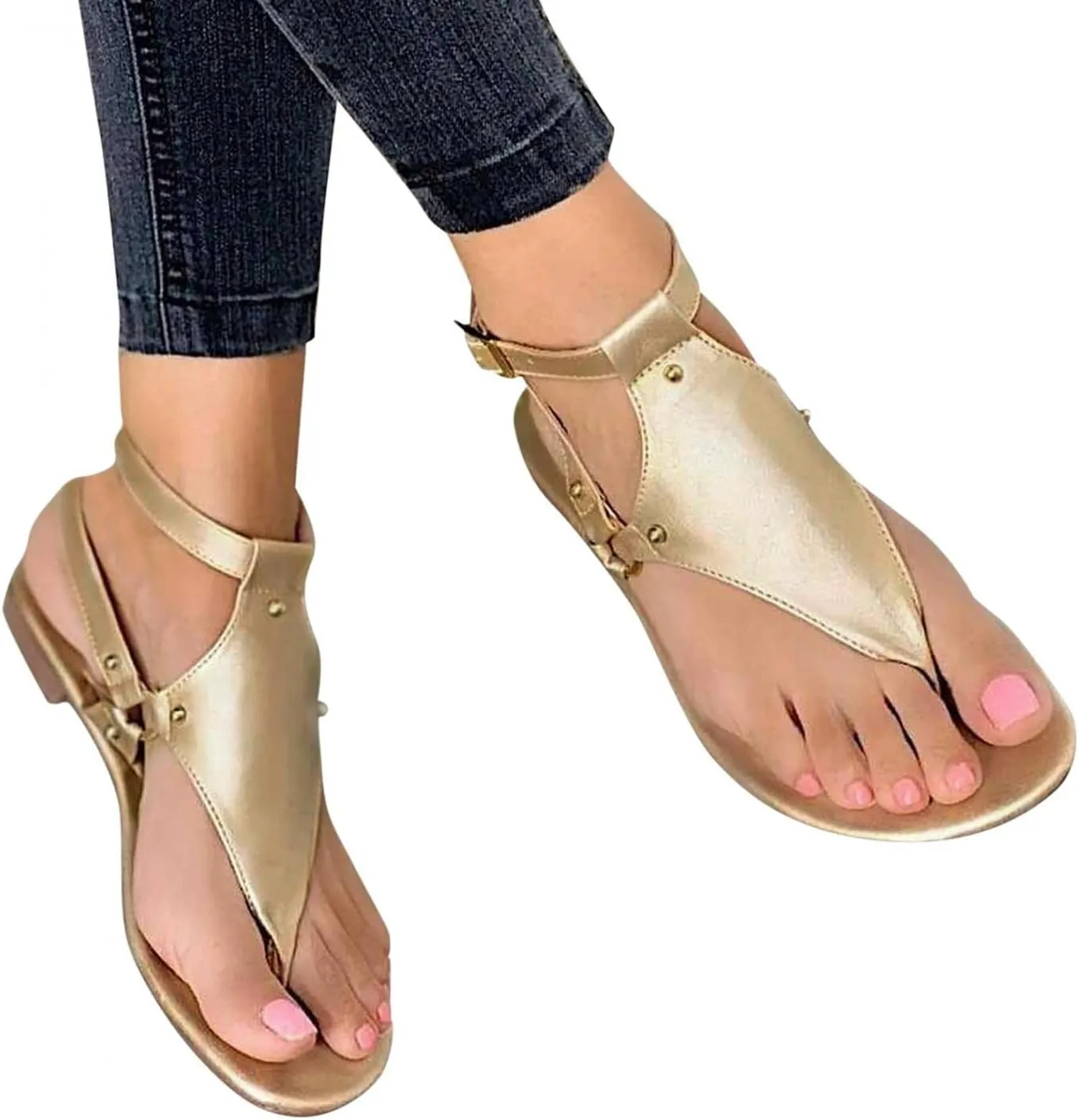 Womens Sandals Summer Beach Flat Thong Sandals Comfortable Open Toe Slides Flip Flops Comfort Walking Shoes Lightweight Shock-Absorbing Thong Sandals for Walking