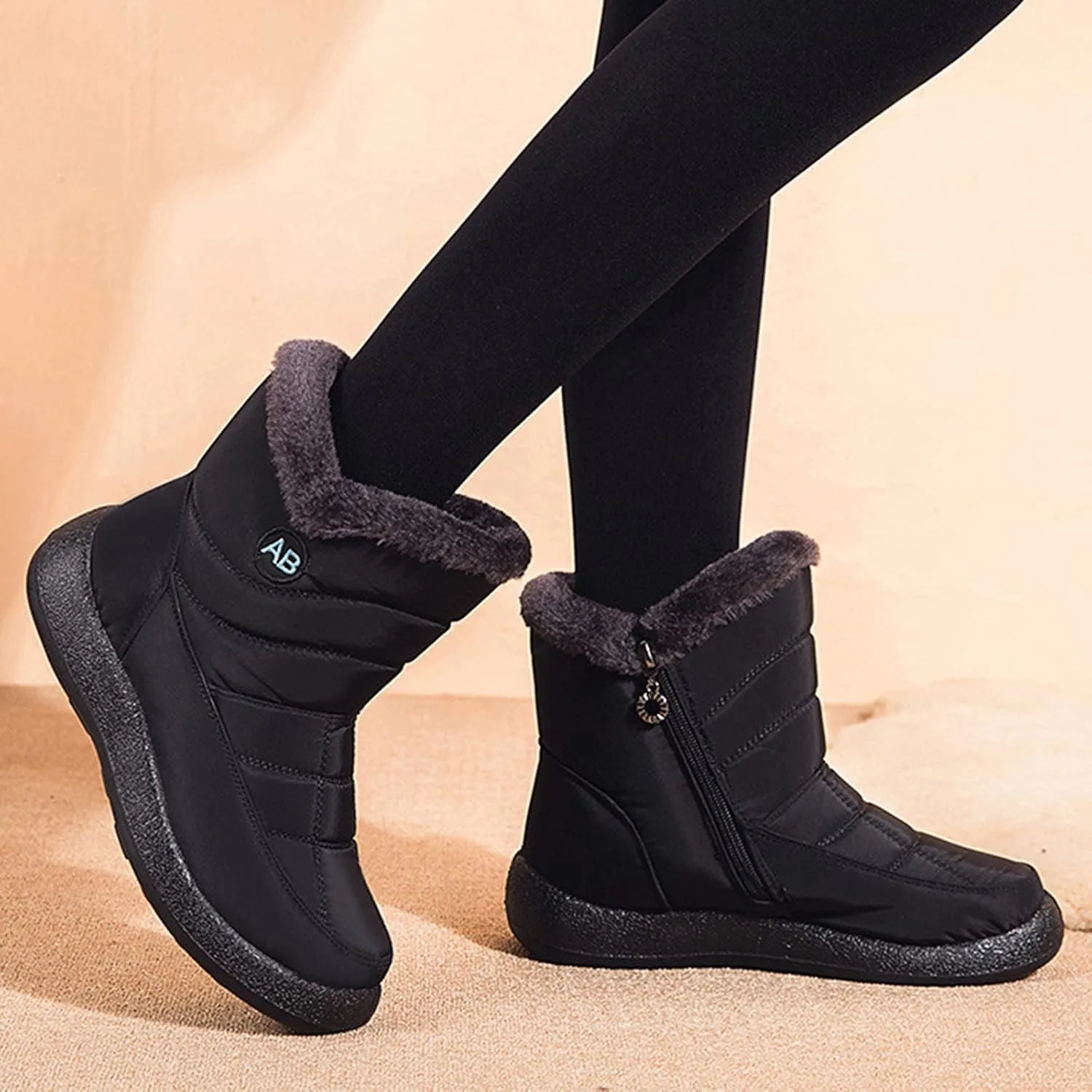 Womens Snow Boots Black Waterproof Unisex Fur Lined Slip On Boots Women's Slip On Winter Snow Boots Warm Women Snow Shoes Steel Toe Shoes for Men Mens Winter Booties