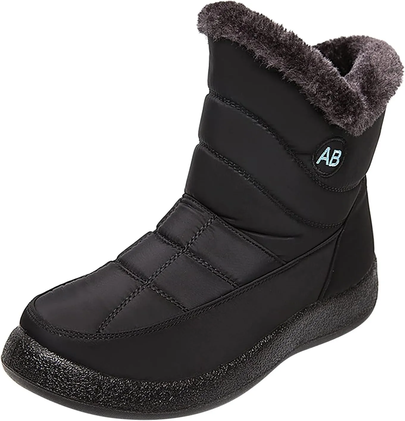 Womens Snow Boots Black Waterproof Unisex Fur Lined Slip On Boots Women's Slip On Winter Snow Boots Warm Women Snow Shoes Steel Toe Shoes for Men Mens Winter Booties