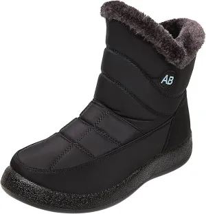 Womens Snow Boots Black Waterproof Unisex Fur Lined Slip On Boots Women's Slip On Winter Snow Boots Warm Women Snow Shoes Steel Toe Shoes for Men Mens Winter Booties