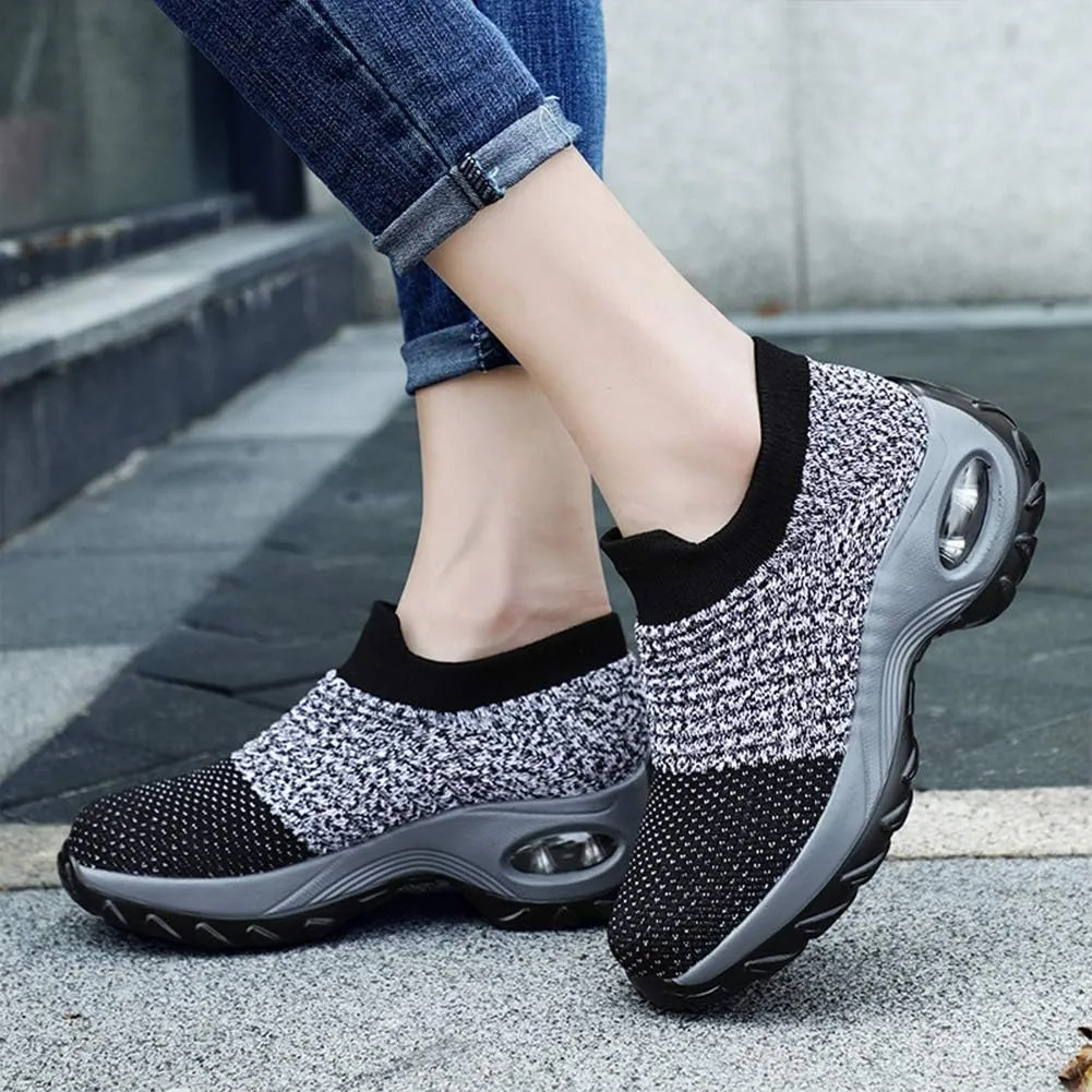 Women's Walking Shoes Breathable Mesh Sneakers Slip On Lightweight Work Shoes Knit Nurse Shoes Air Cushion Gym Modern Dance Shoes