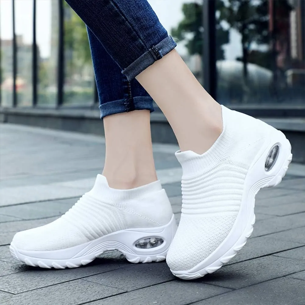 Women's Walking Shoes Breathable Mesh Sneakers Slip On Lightweight Work Shoes Knit Nurse Shoes Air Cushion Gym Modern Dance Shoes