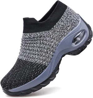 Women's Walking Shoes Breathable Mesh Sneakers Slip On Lightweight Work Shoes Knit Nurse Shoes Air Cushion Gym Modern Dance Shoes