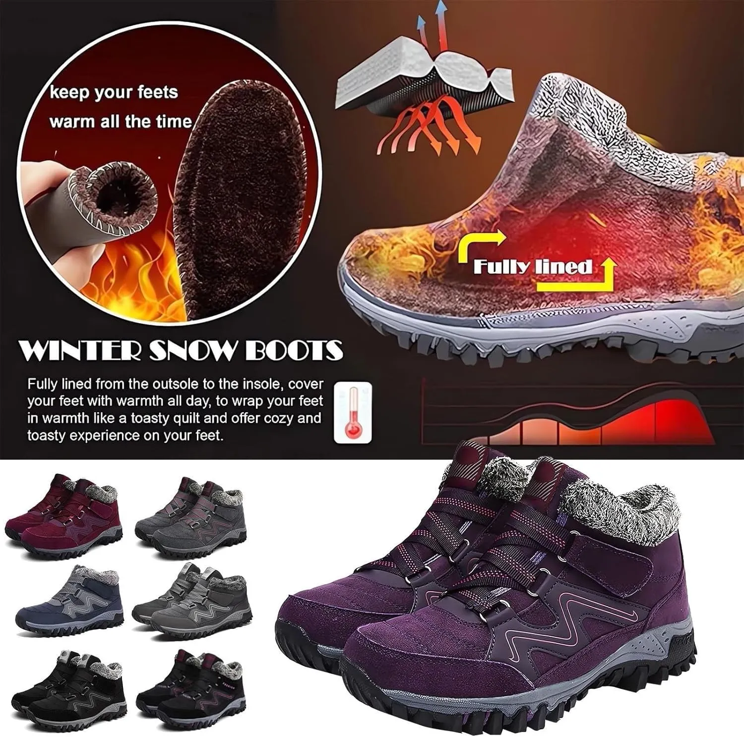 Women's Winter Boots Thermal Work Boots for Women, Unisex Waterproof Snow Shoes Non-Slip, Warm Comfy Booties Fashion Sneakers Walking Shoe