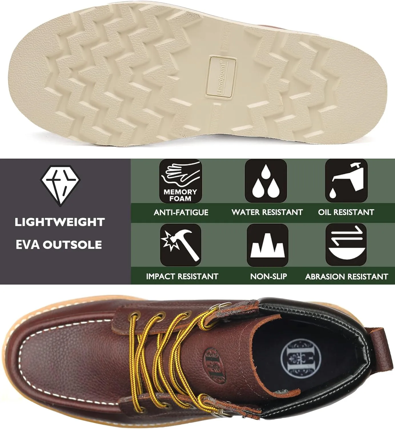 Work Boots for Men, 6" EH Lightweight Soft Toe Mens Work Boots, Non-Slip Anti-Fatigue Working Shoes with Durable Rubber EVA Outsole