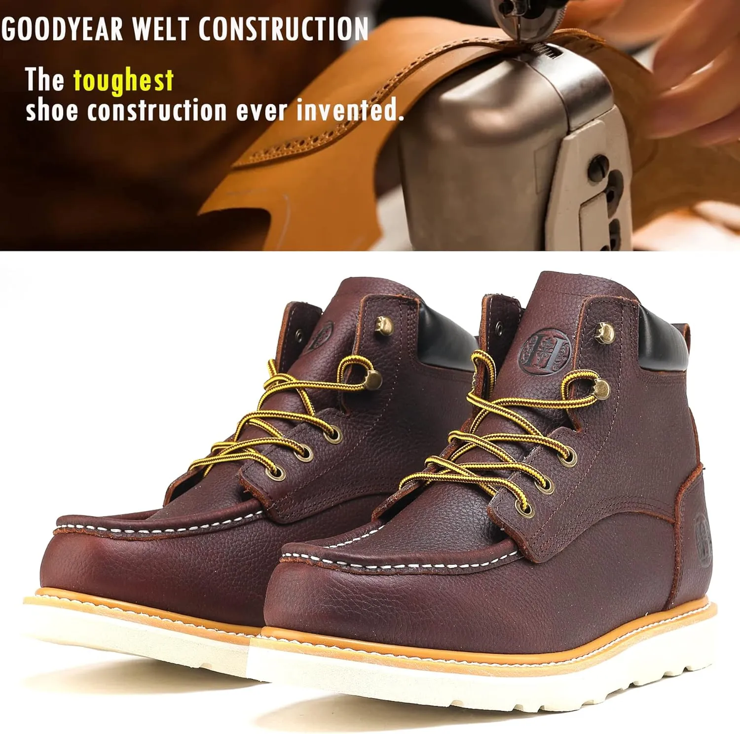 Work Boots for Men, 6" EH Lightweight Soft Toe Mens Work Boots, Non-Slip Anti-Fatigue Working Shoes with Durable Rubber EVA Outsole