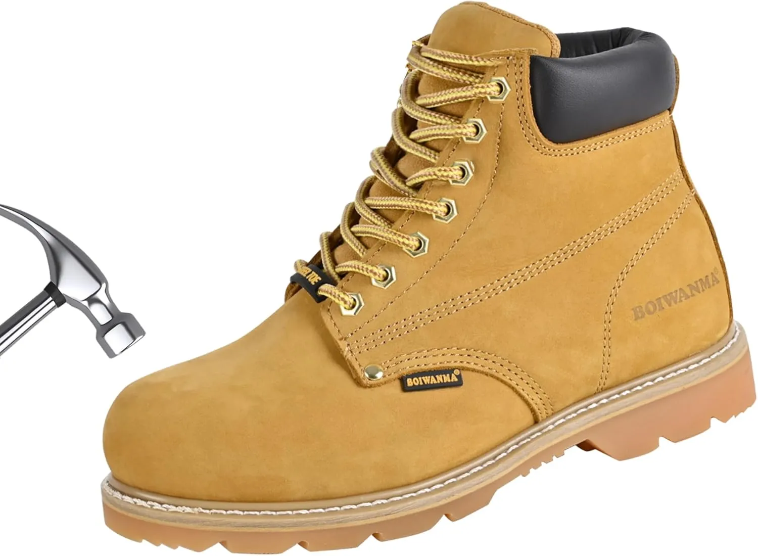 Work Boots for Men, Steel Toe, Leather, Oil, Slip and Heat Resistant Heavy Duty Wide Industrial & Construction Safety Boots, US 11.5W