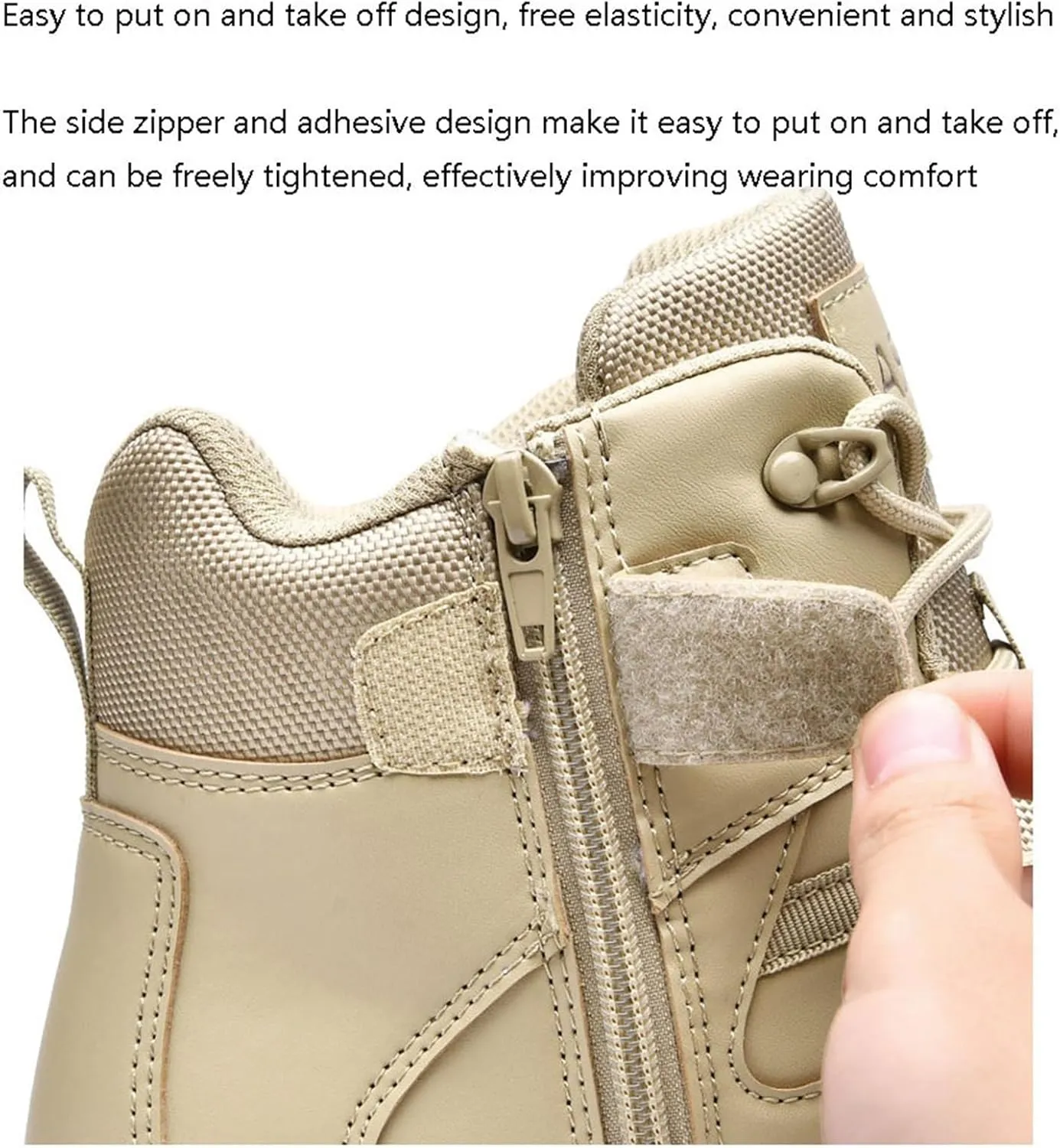 Wygwlg Mens Military Boots with Side Zipper, Men's High Top Zip Lace up Waterproof Military Tactical Work Boots, Outdoor Leather Breathable Combat Boots, for Tactical, Military, Hunting
