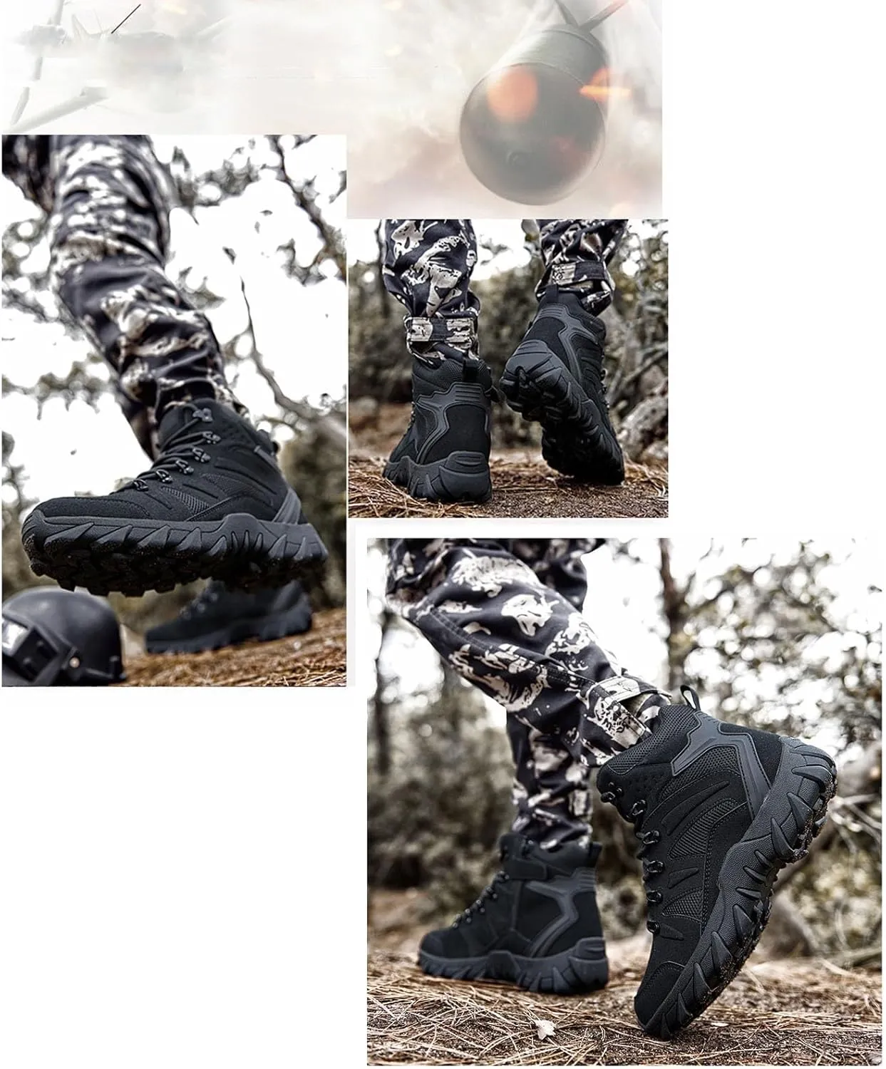 Wygwlg Mens Military Boots with Side Zipper, Men's High Top Zip Lace up Waterproof Military Tactical Work Boots, Outdoor Leather Breathable Combat Boots, for Tactical, Military, Hunting