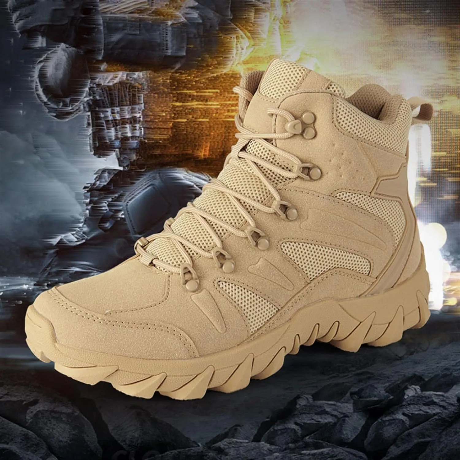 Wygwlg Mens Military Boots with Side Zipper, Men's High Top Zip Lace up Waterproof Military Tactical Work Boots, Outdoor Leather Breathable Combat Boots, for Tactical, Military, Hunting